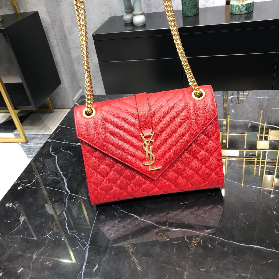 Saint Laurent Envelope Grain Quilted Calfskin Handbag Red 600185